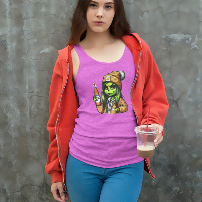 Boujie Grinch Girl Drinking Beer Tank Top Racerback Boujie Grinch Girl Drinking Beer Tank Top Racerback