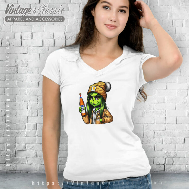 Boujie Grinch Girl Drinking Beer V Neck TShirt Boujie Grinch Girl Drinking Beer V Neck TShirt