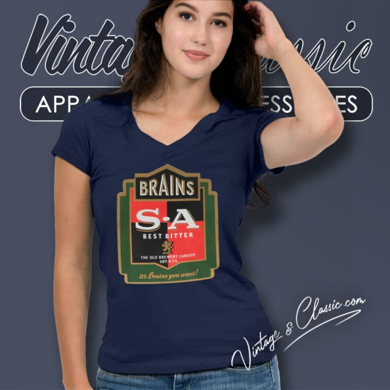 Brains Beer Sa Best Bitter The Old Brewery Cardiff V Neck TShirt Brains Beer Sa Best Bitter The Old Brewery Cardiff V Neck TShirt