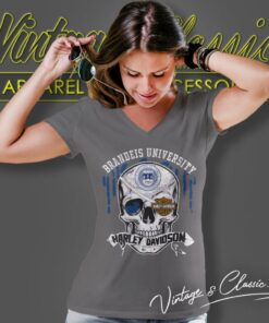 Brandeis University Harley Davidson Skull V Neck TShirt