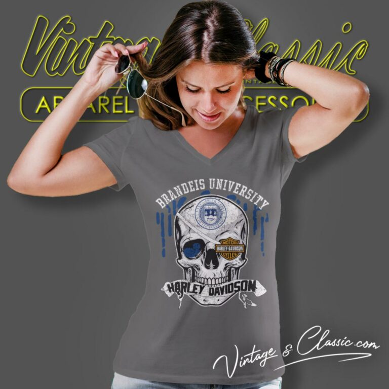 Brandeis University Harley Davidson Skull V Neck TShirt Brandeis University Harley Davidson Skull V Neck TShirt