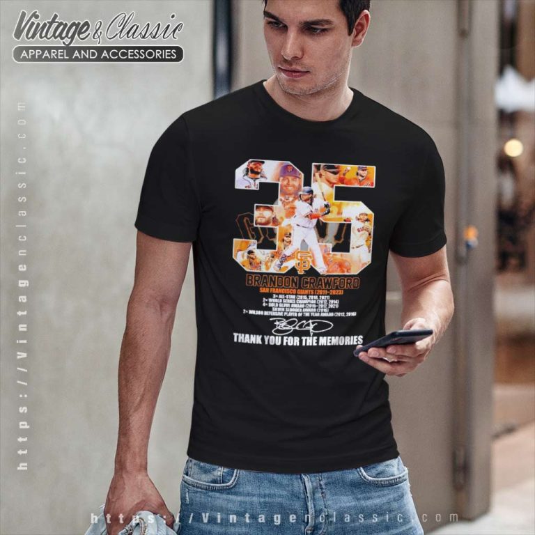 Brandon Crawford San Francisco Giants 35 Years Thank You For The Memories Signature T Shirt Brandon Crawford San Francisco Giants 35 Years Thank You For The Memories Signature T Shirt