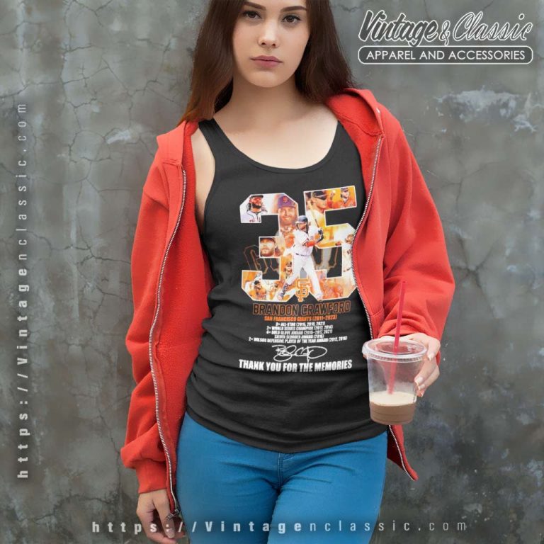 Brandon Crawford San Francisco Giants 35 Years Thank You For The Memories Signature Tank Top Racerback Brandon Crawford San Francisco Giants 35 Years Thank You For The Memories Signature Tank Top Racerback