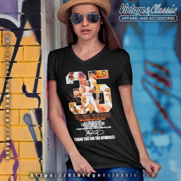 Brandon Crawford San Francisco Giants 35 Years Thank You For The Memories Signature V Neck TShirt Brandon Crawford San Francisco Giants 35 Years Thank You For The Memories Signature V Neck TShirt