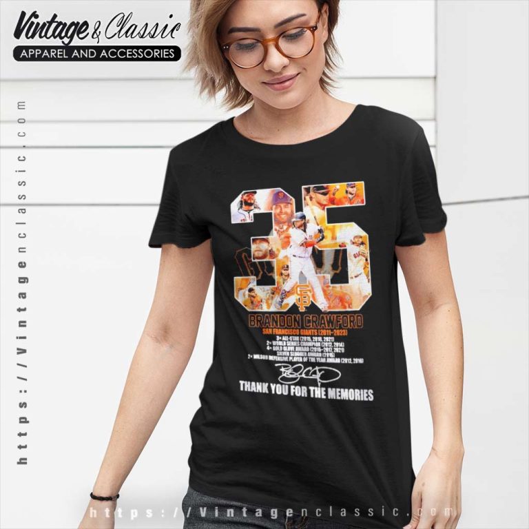 Brandon Crawford San Francisco Giants 35 Years Thank You For The Memories Signature Women TShirt Brandon Crawford San Francisco Giants 35 Years Thank You For The Memories Signature Women TShirt