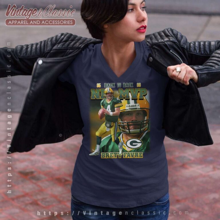 Brett Favre Green Bay Packers Back To Back Mvp V Neck TShirt Brett Favre Green Bay Packers Back To Back Mvp V Neck TShirt