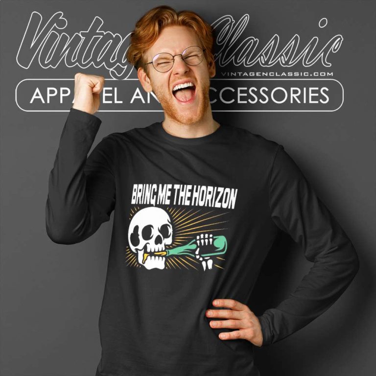 Bring Me The Horizon Shirt Skull Drinking Beer Long Sleeve Tee Bring Me The Horizon Shirt Skull Drinking Beer Long Sleeve Tee