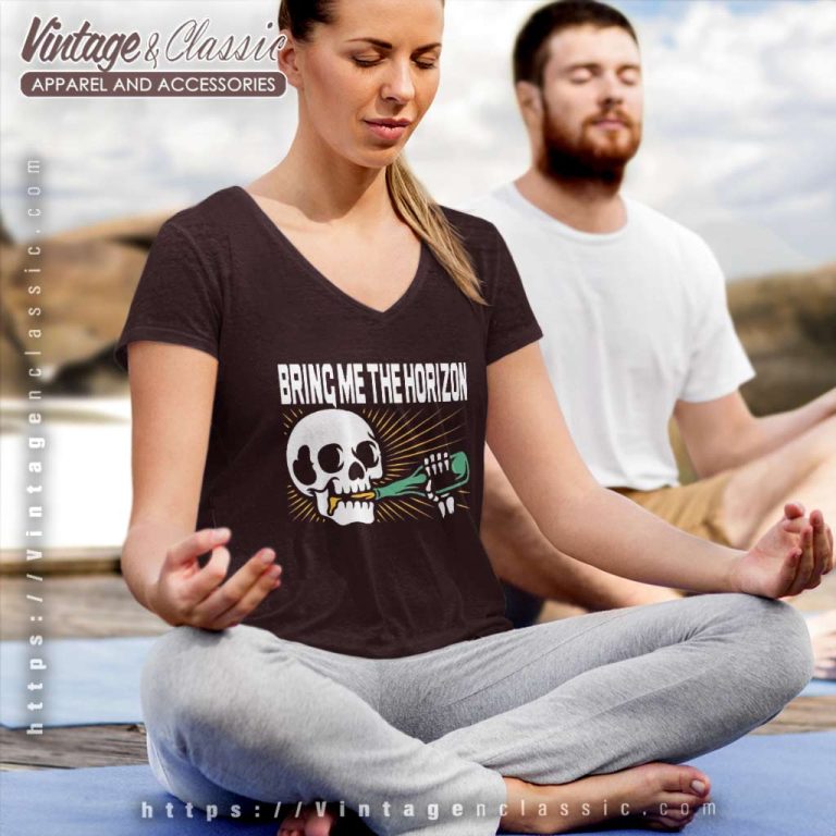 Bring Me The Horizon Shirt Skull Drinking Beer V Neck TShirt Bring Me The Horizon Shirt Skull Drinking Beer V Neck TShirt