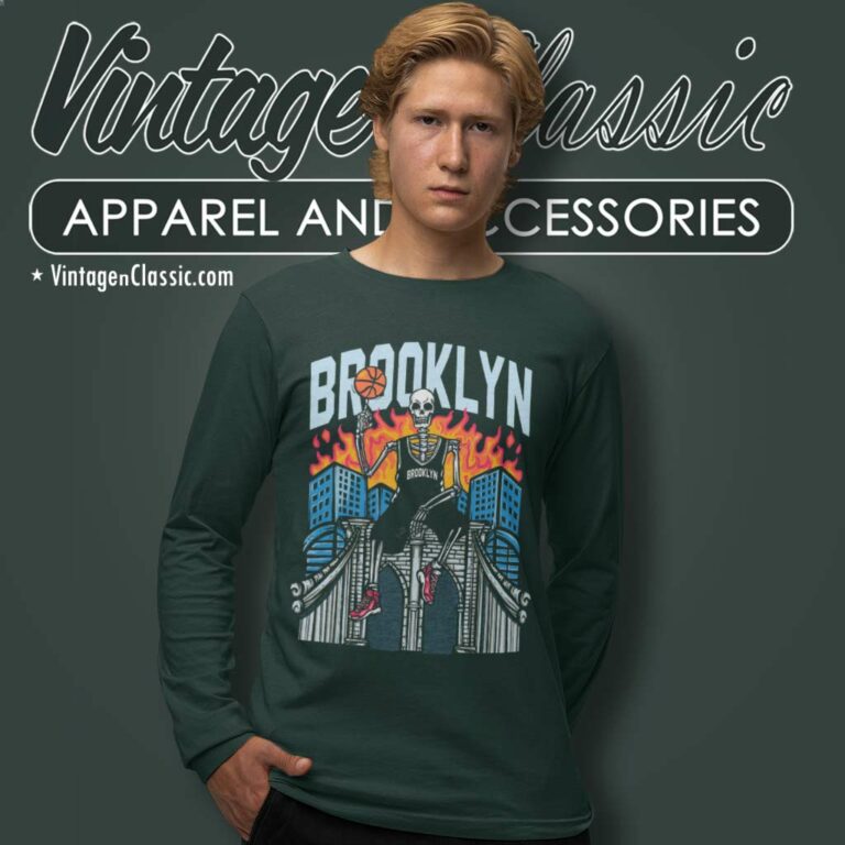 Brooklyn Nets Basketball Skull Long Sleeve Tee Brooklyn Nets Basketball Skull Long Sleeve Tee