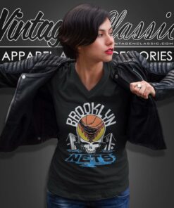 Brooklyn Nets Nba Grateful Dead Skull V Neck TShirt