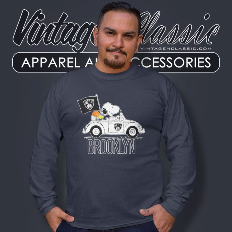 Brooklyn Nets Snoopy Dog Driving Car Long Sleeve Tee Brooklyn Nets Snoopy Dog Driving Car Long Sleeve Tee