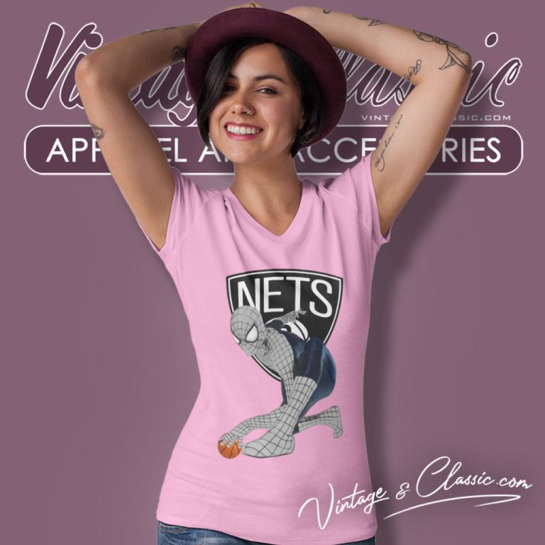 Brooklyn Nets Spiderman V Neck TShirt Brooklyn Nets Spiderman V Neck TShirt