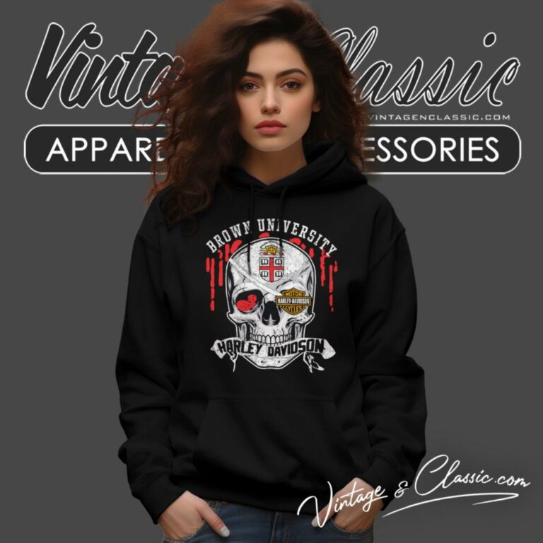 Brown University Harley Davidson Skull Hoodie Brown University Harley Davidson Skull Hoodie