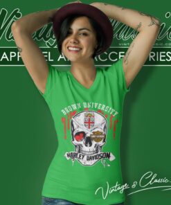 Brown University Harley Davidson Skull V Neck TShirt