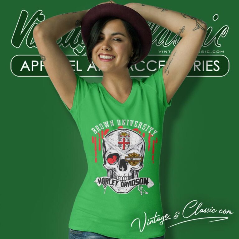 Brown University Harley Davidson Skull V Neck TShirt Brown University Harley Davidson Skull V Neck TShirt