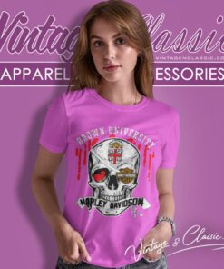 Brown University Harley Davidson Skull Women T Shirt