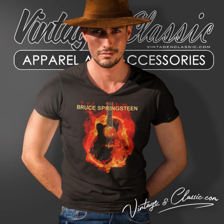 Bruce Springsteen Guitar Flame V Neck TShirt 1 Bruce Springsteen Guitar Flame V Neck TShirt 1