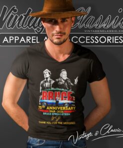Bruce Springsteen Shirt 75th Anniversary 1949 2024 Thank You For The Memories Signature V Neck TShirt