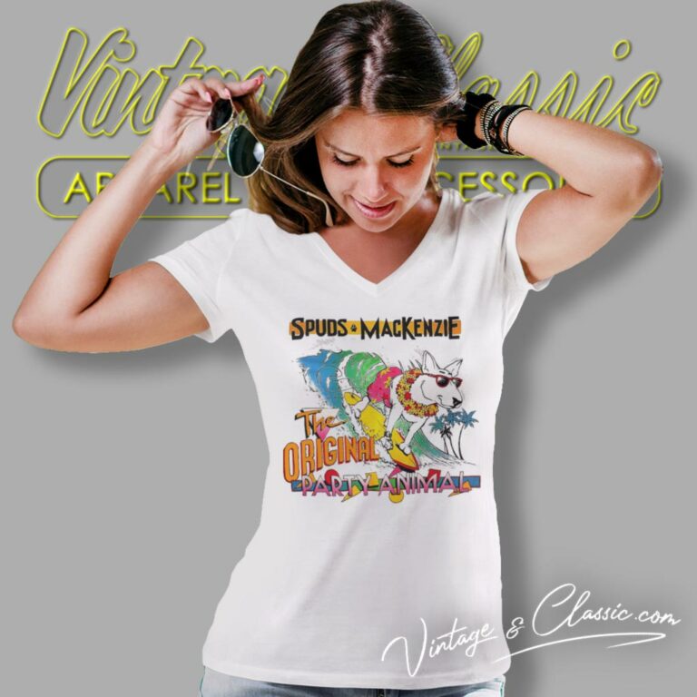 Bud Light Spuds Mackenzie Party Animal V Neck TShirt Bud Light Spuds Mackenzie Party Animal V Neck TShirt