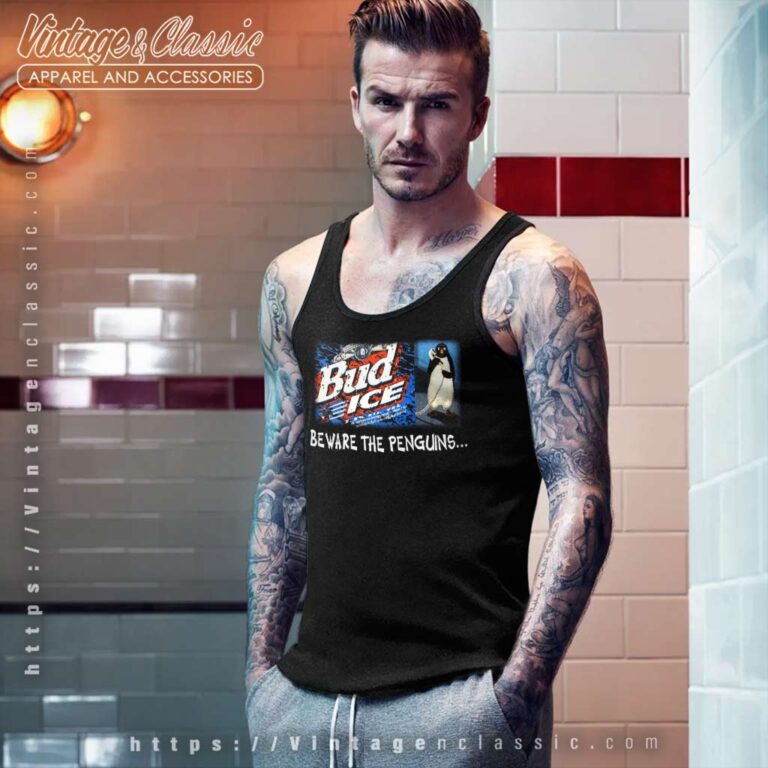 Budweiser Bud Ice Beware The Penguin Tank Top Racerback Budweiser Bud Ice Beware The Penguin Tank Top Racerback