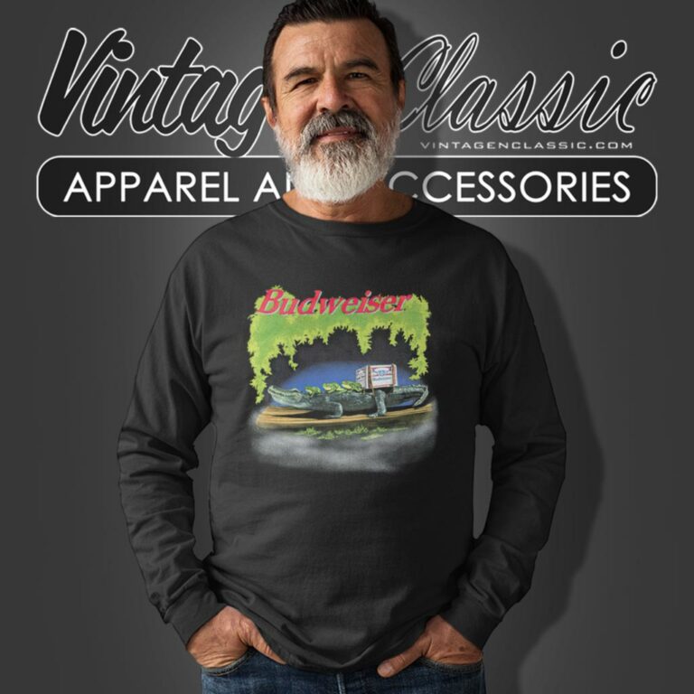 Budweiser Frogs Crocodile King Of Beers Long Sleeve Tee Budweiser Frogs Crocodile King Of Beers Long Sleeve Tee