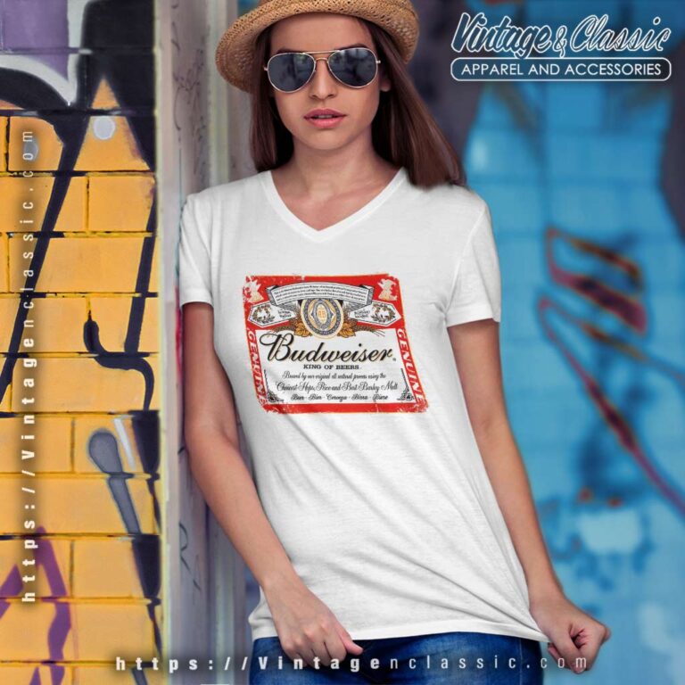 Budweiser Vintage Label V Neck TShirt Budweiser Vintage Label V Neck TShirt