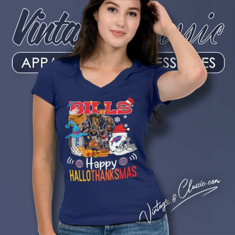 Buffalo Bills Happy Hallothanksmas V Neck TShirt Buffalo Bills Happy Hallothanksmas V Neck TShirt
