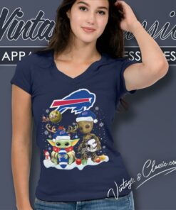 Buffalo Bills Shirt Baby Yoda And Groot Santa Christmas V Neck TShirt