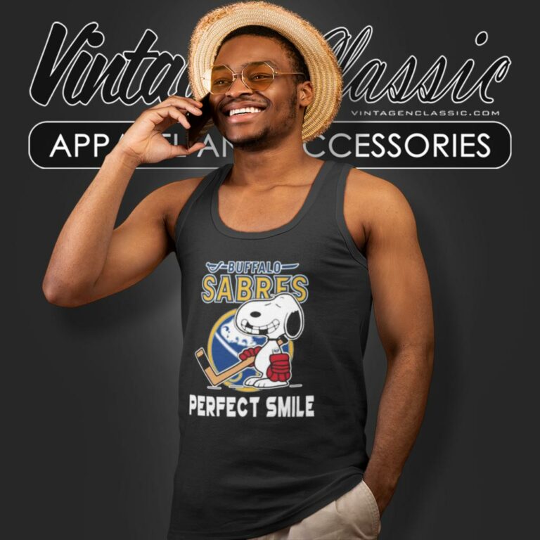 Buffalo Sabres Snoopy Perfect Smile The Peanuts Movie Hockey Tank Top Racerback Buffalo Sabres Snoopy Perfect Smile The Peanuts Movie Hockey Tank Top Racerback