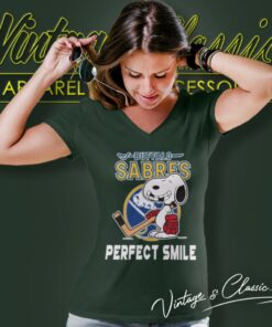 Buffalo Sabres Snoopy Perfect Smile The Peanuts Movie Hockey V Neck TShirt