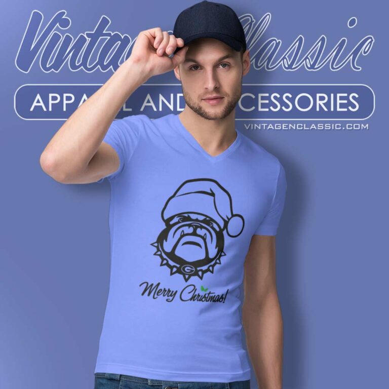 Bulldog Monogram Merry Christmas V Neck TShirt 1 Bulldog Monogram Merry Christmas V Neck TShirt 1