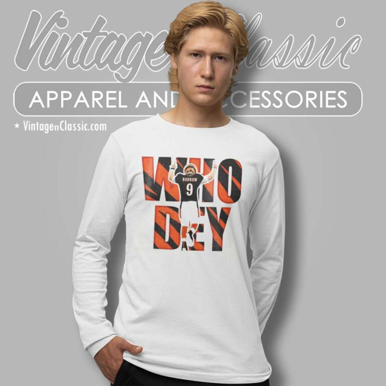 Burrow Who Dey Joe Cincinnati Bengals Long Sleeve Tee Burrow Who Dey Joe Cincinnati Bengals Long Sleeve Tee