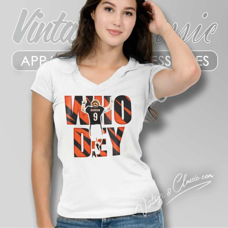 Burrow Who Dey Joe Cincinnati Bengals V Neck TShirt Burrow Who Dey Joe Cincinnati Bengals V Neck TShirt
