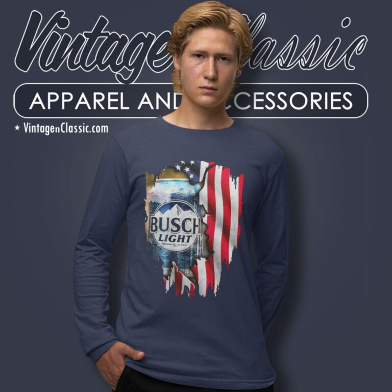 Busch Light Beer American Flag Long Sleeve Tee Busch Light Beer American Flag Long Sleeve Tee