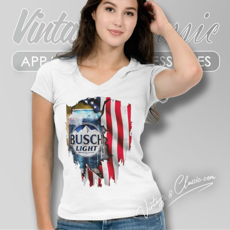 Busch Light Beer American Flag V Neck TShirt Busch Light Beer American Flag V Neck TShirt
