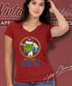 Byu Cougars Ncaa Christmas Grinch Shirt I Hate People But I Love My Byu V Neck TShirt