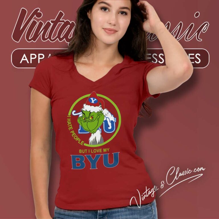 Byu Cougars Ncaa Christmas Grinch Shirt I Hate People But I Love My Byu V Neck TShirt Byu Cougars Ncaa Christmas Grinch Shirt I Hate People But I Love My Byu V Neck TShirt