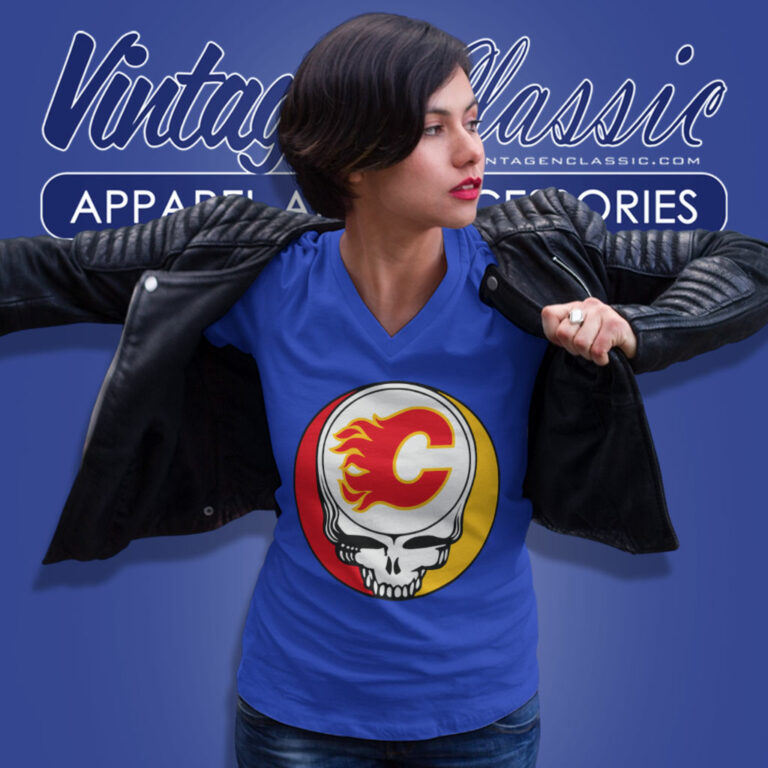 Calgary Flames Grateful Dead Steal Your Face V Neck TShirt Calgary Flames Grateful Dead Steal Your Face V Neck TShirt