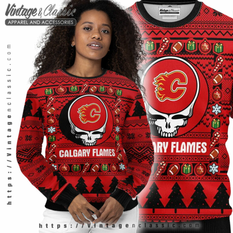 Calgary Flames Grateful Dead Ugly Sweater Women Ugly Sweater Calgary Flames Grateful Dead Ugly Sweater Women Ugly Sweater