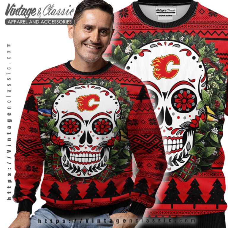 Calgary Flames Skull Ugly Christmas Sweater Men Ugly Sweater Calgary Flames Skull Ugly Christmas Sweater Men Ugly Sweater