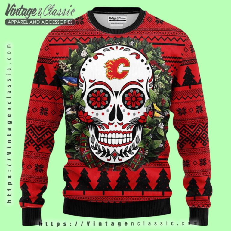 Calgary Flames Skull Ugly Christmas Sweater Ugly Christmas Sweater Calgary Flames Skull Ugly Christmas Sweater Ugly Christmas Sweater