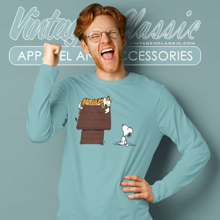 Calvin And Hobbes Tiger On Doghouse Snoopy Long Sleeve Tee Calvin And Hobbes Tiger On Doghouse Snoopy Long Sleeve Tee