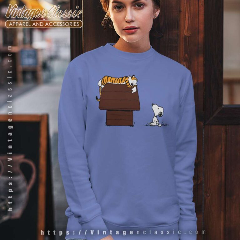Calvin And Hobbes Tiger On Doghouse Snoopy Sweatshirt Calvin And Hobbes Tiger On Doghouse Snoopy Sweatshirt