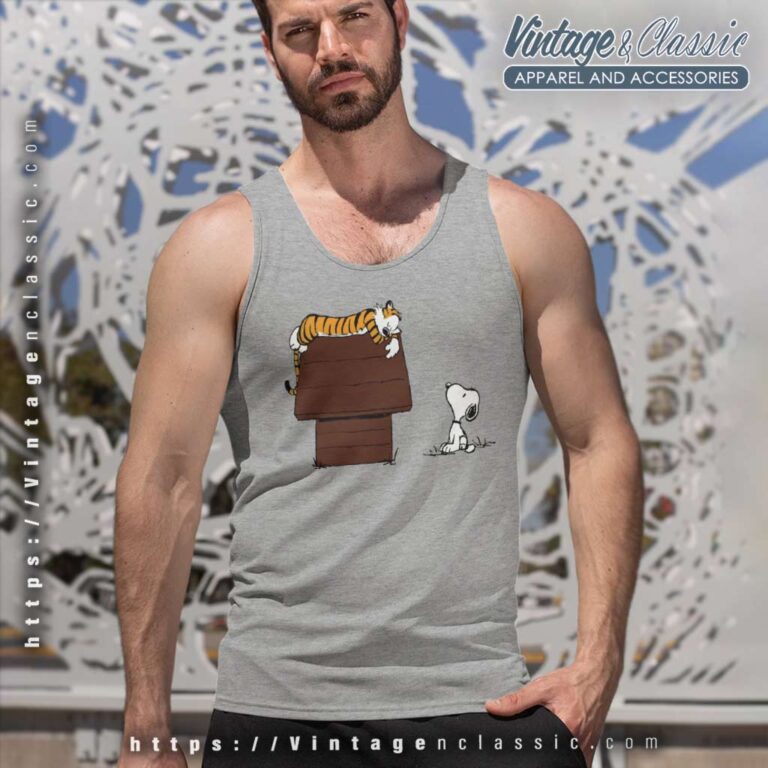 Calvin And Hobbes Tiger On Doghouse Snoopy Tank Top Racerback Calvin And Hobbes Tiger On Doghouse Snoopy Tank Top Racerback