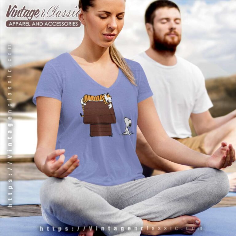 Calvin And Hobbes Tiger On Doghouse Snoopy V Neck TShirt Calvin And Hobbes Tiger On Doghouse Snoopy V Neck TShirt