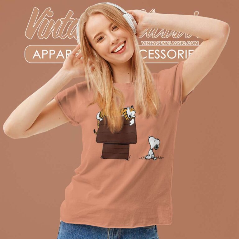 Calvin And Hobbes Tiger On Doghouse Snoopy Women TShirt Calvin And Hobbes Tiger On Doghouse Snoopy Women TShirt