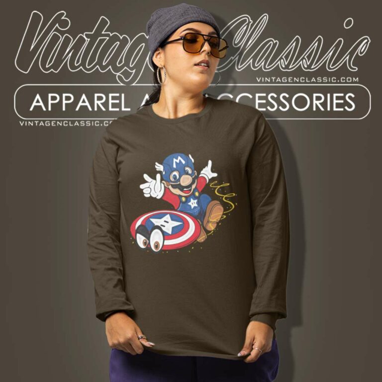 Captain America Cosplay Mario Long Sleeve Tee Captain America Cosplay Mario Long Sleeve Tee
