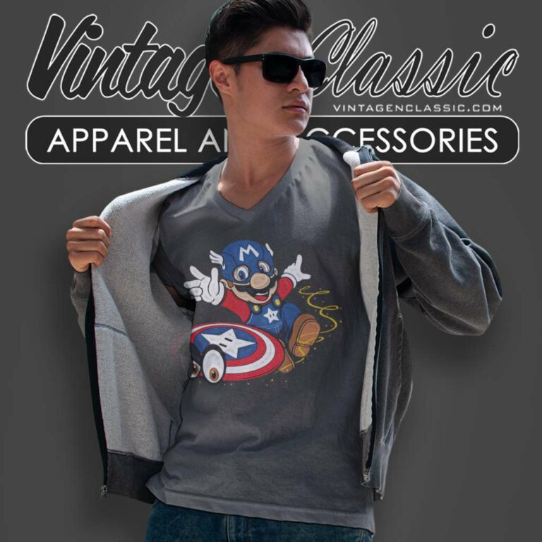 Captain America Cosplay Mario V Neck TShirt Captain America Cosplay Mario V Neck TShirt