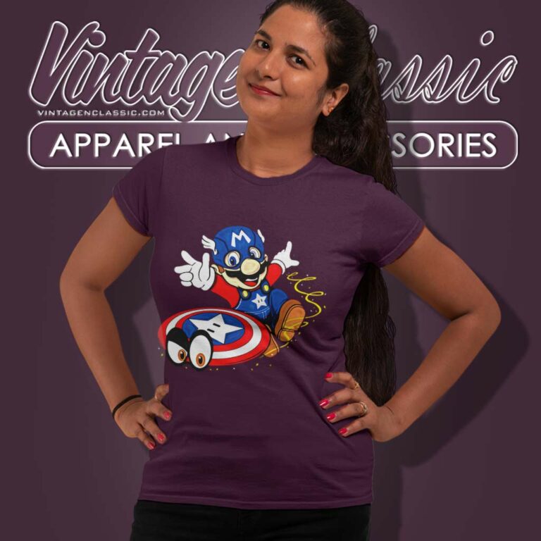 Captain America Cosplay Mario Women TShirt Captain America Cosplay Mario Women TShirt