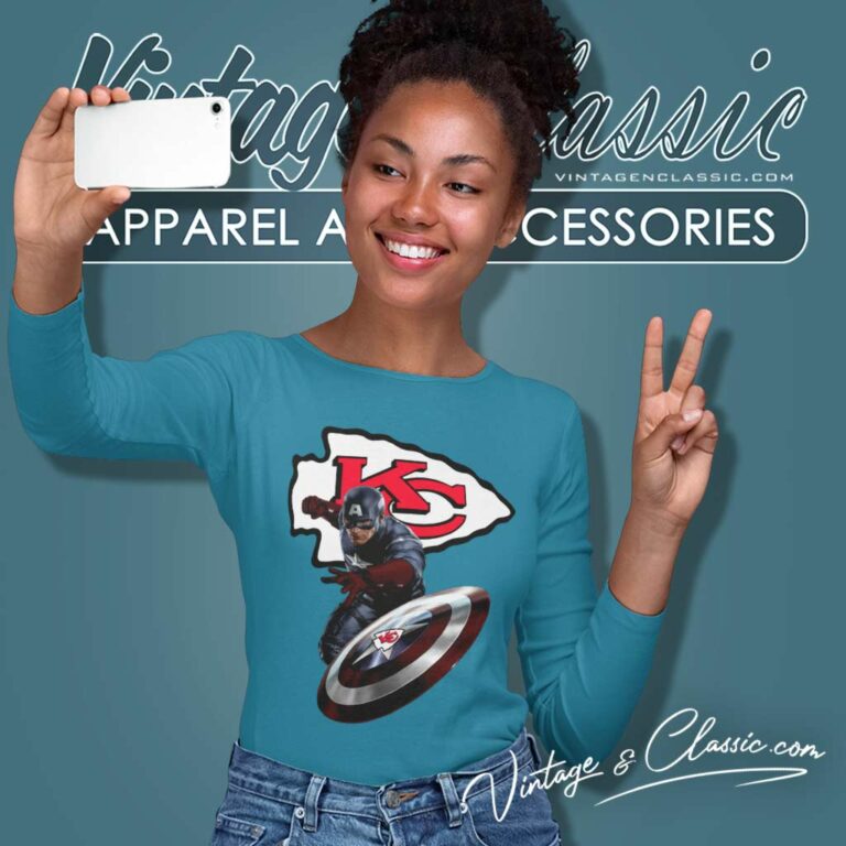 Captain America Kansas City Chiefs Long Sleeve Tee Captain America Kansas City Chiefs Long Sleeve Tee